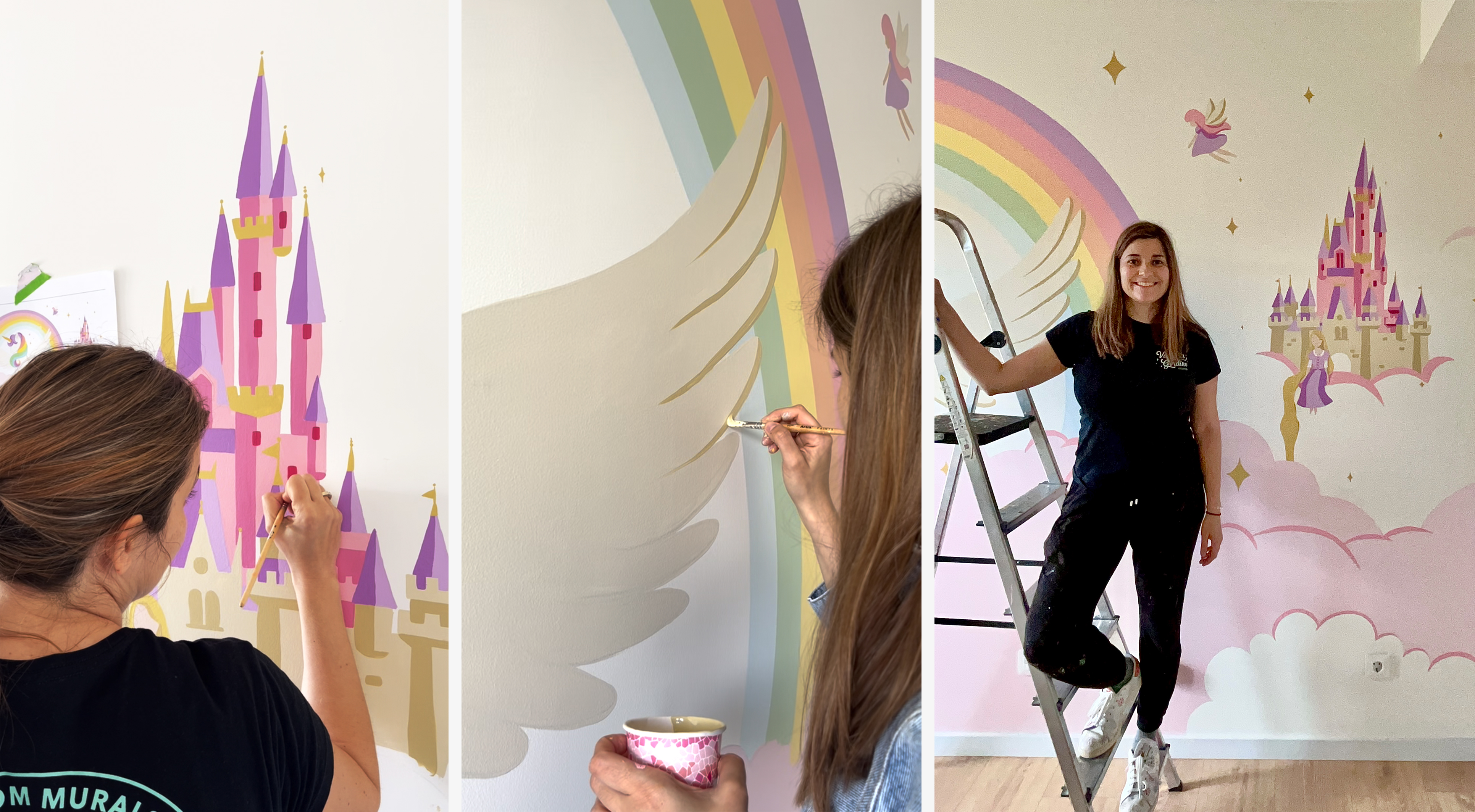 me painting the castle on the mural of the alicorn unicorn girl bedroom